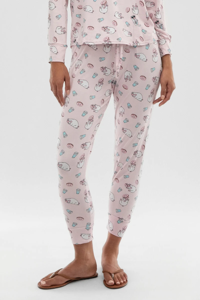Canada Weather Gear Dog Print Tie Waist Pajama Pants - Blush