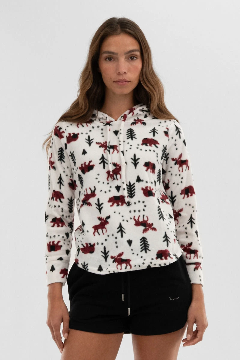 Canada Weather Gear Winter Print Hooded Pajama Top - White