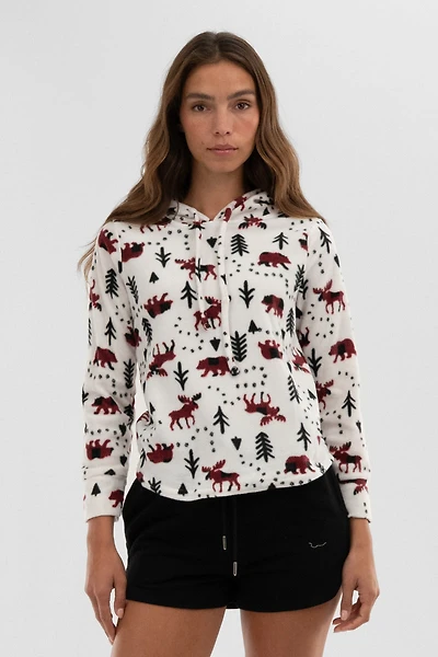 Canada Weather Gear Winter Print Hooded Pajama Top - White