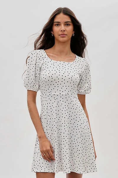 Costa Blanca Polka Dot Print Square Neck Day Dress - White