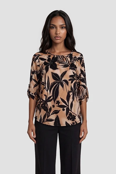 Boat Neck Plant Print Shirt - Multi