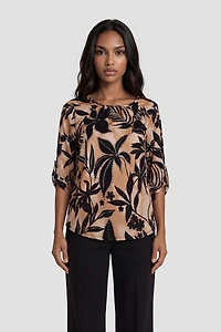 Boat Neck Plant Print Shirt - Multi