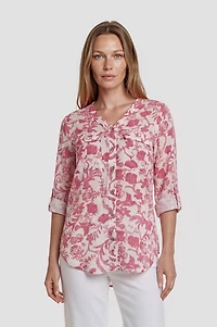Printed Button Up Shirt - Pink