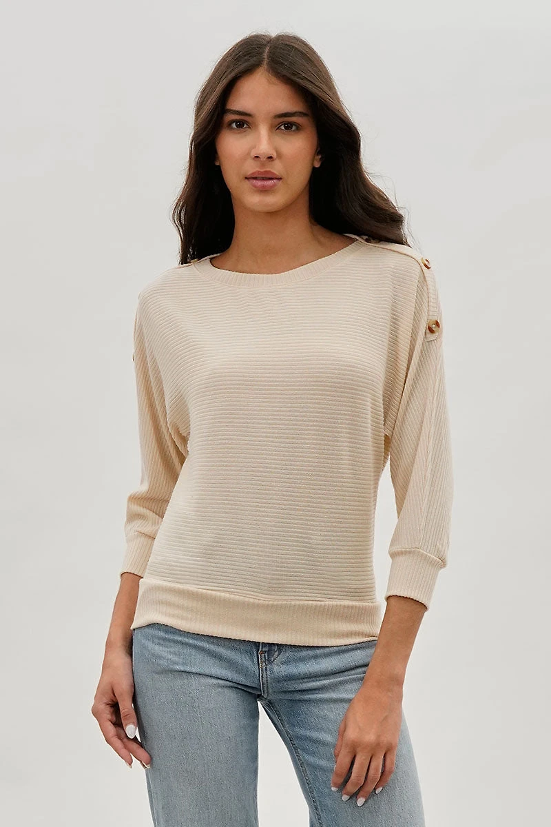 International INC Company Ribbed Button Detail Pullover Sweater