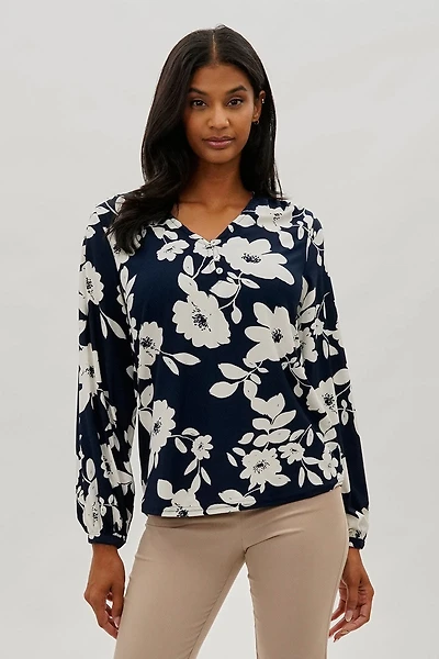 Beechers Brook Floral Henley Blouse
