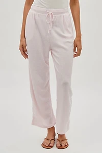 Waffle Knit Tie Waist Pants - Blush