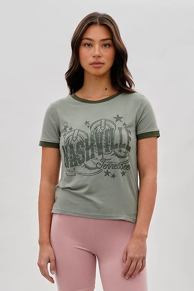 Stylexchange Vintage Nashville Graphic Ringer Tee - Olive