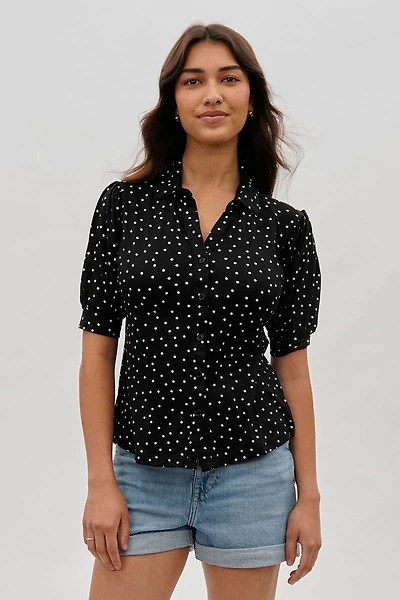 International INC Company Polka Dot Puffer Sleeve Blouse
