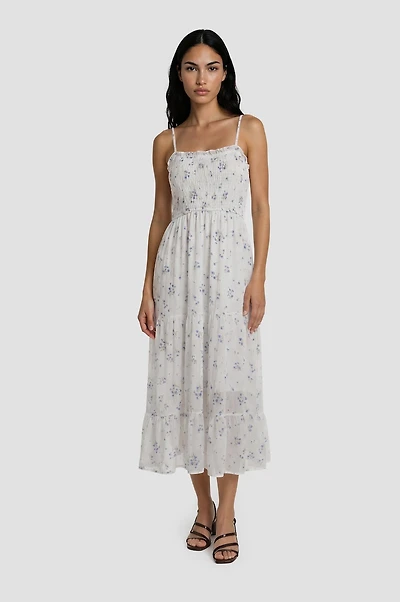 Thin Strap Printed Day Dress - White