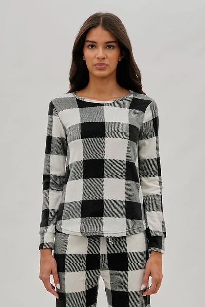 Canada Weather Gear Plaid Print Crewneck Pajama Top - White