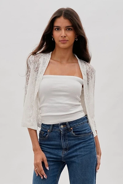 Impress Floral Lace Shrug Cardigan - White