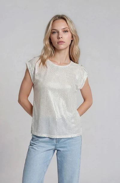 Short Sleeve Top with Back Slit - White
