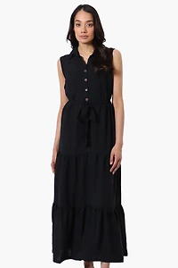 Stylexchange Belted Tiered Front Button Maxi Dress