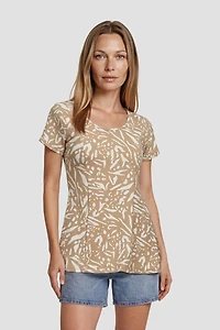 Short Sleeve Cinched Waist Printed Shirt - Camel