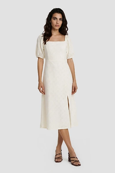 Puff Sleeve Smock Midi Dress