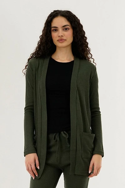 Waffle Knit Open Cardigan