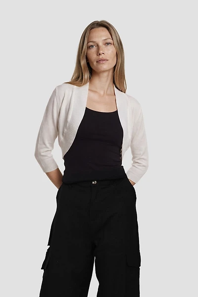 Open Cropped Cardigan - White