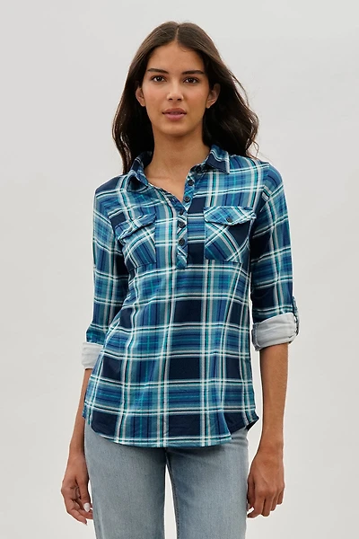 Urbanology Plaid Button Down Shirt - Navy