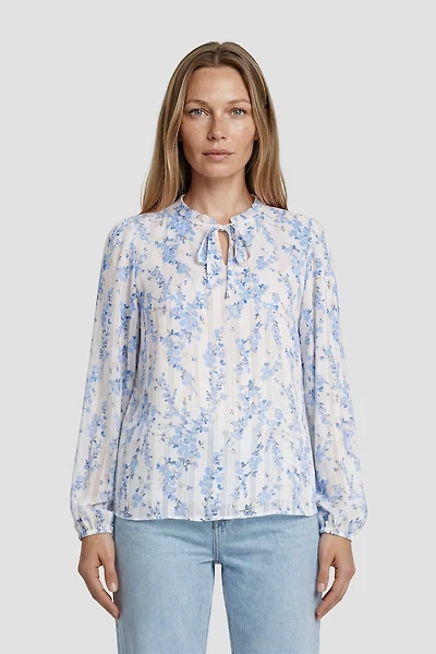 Long Sleeve Ruffle Neck Shirt - White
