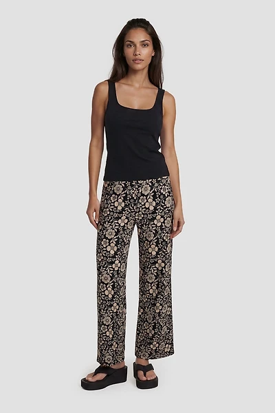Flower Print Flowy Pants - Black