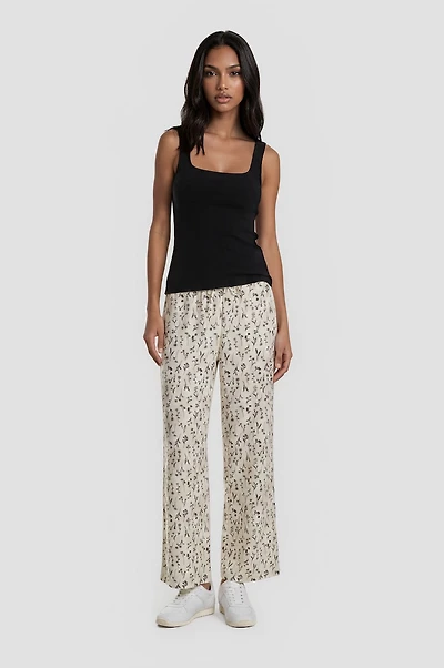 Wide Leg Cropped Pants - Cream