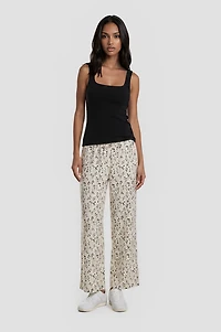 Wide Leg Cropped Pants - Cream