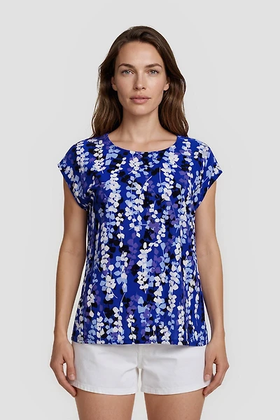 Cap Sleeve Printed Shirt - Blue