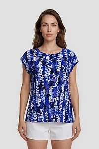 Cap Sleeve Printed Shirt - Blue