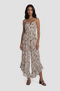 Printed Wide Leg Jumpsuit - Cream