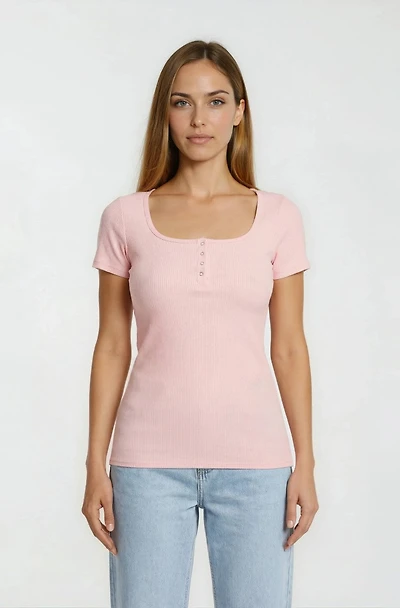 Square Neck Henley Top