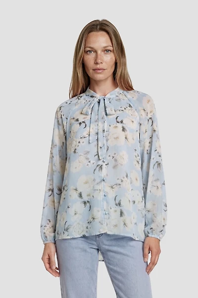 Long Sleeve Flower Print Tie Shirt