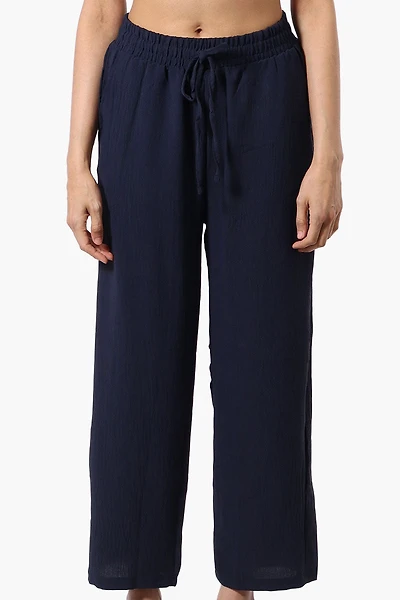 Tie Waist Wide Leg Crinkled Pants