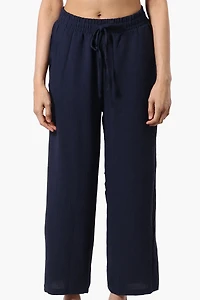 Tie Waist Wide Leg Crinkled Pants