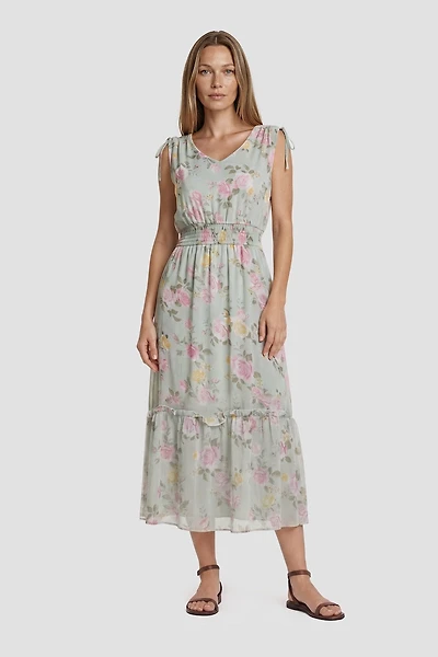 Sleeveless V-Neck Maxi Dress - Green
