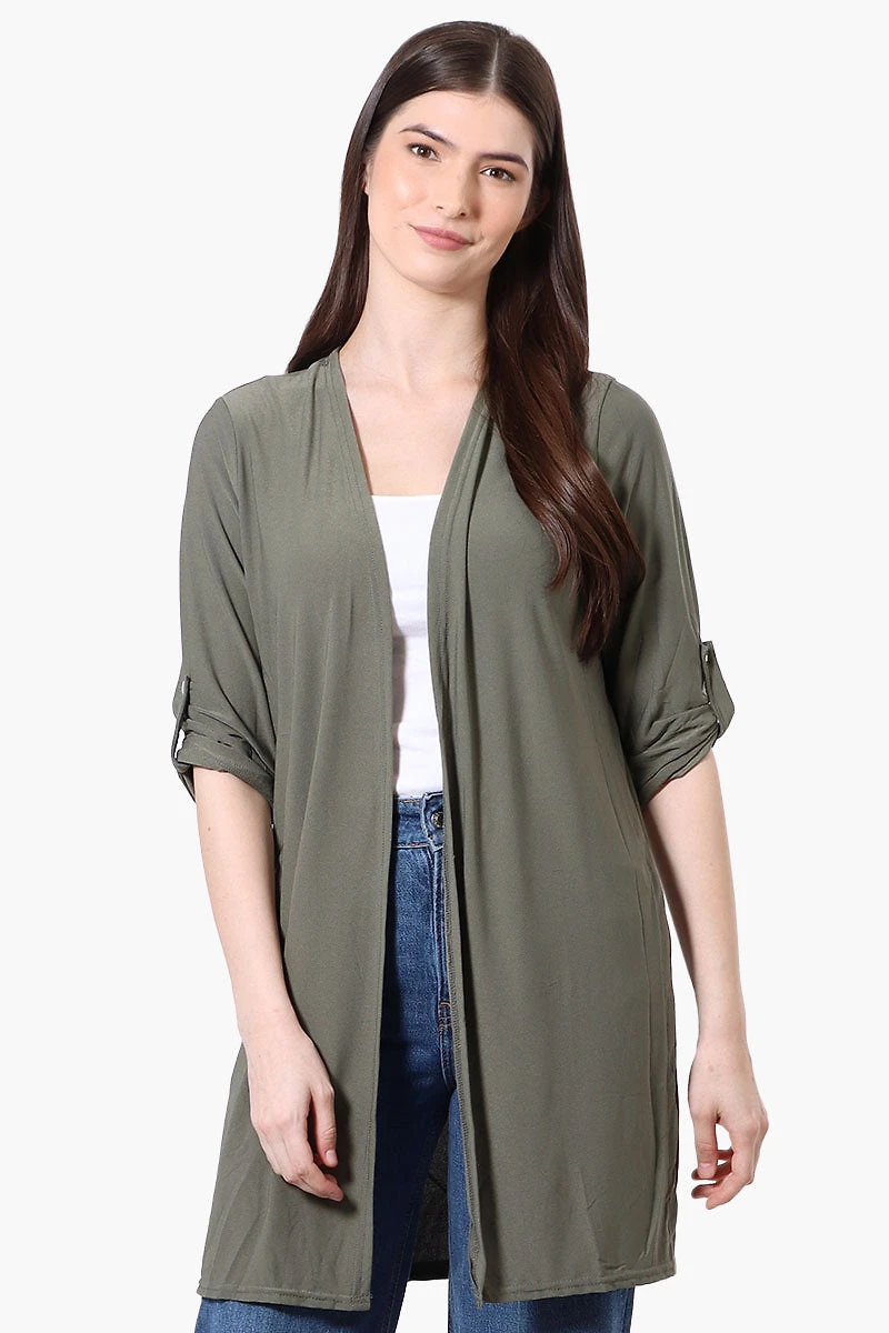 Roll Up Sleeve Open Duster Cardigan