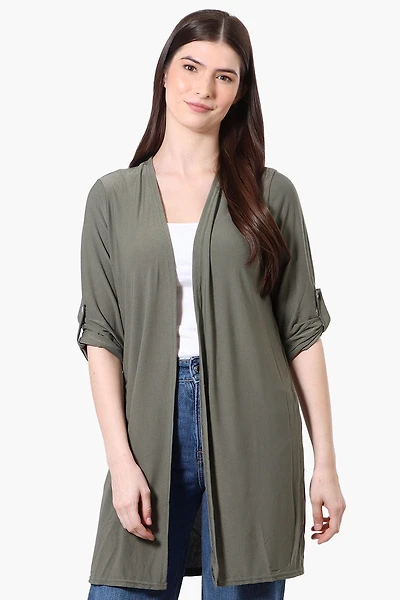 Roll Up Sleeve Open Duster Cardigan