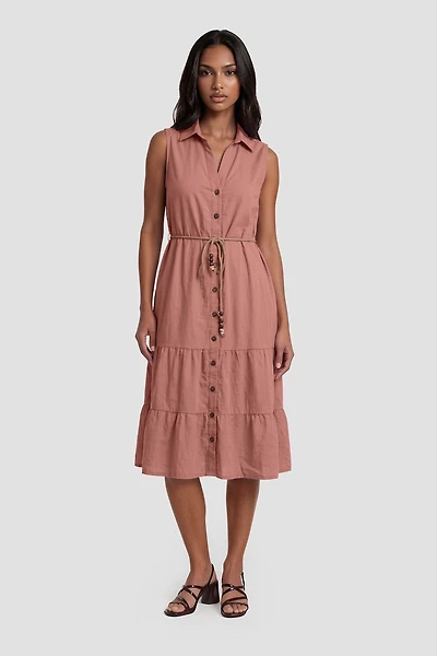 Sleeveless Button Up Day Dress - Pink