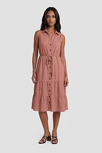 Sleeveless Button Up Day Dress - Pink