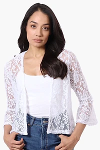 Impress Lace 3/4 Sleeve Open Cardigan - White