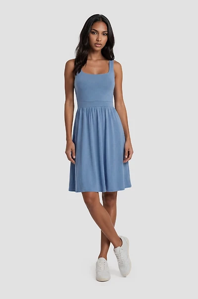 Scoop Neck Short Day Dress - Blue