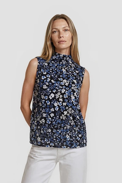 Sleeveless High Neck Top - Blue