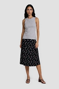 Floral Midi Skirt - Black
