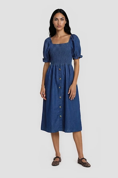 Puff Sleeve Smocked Dress