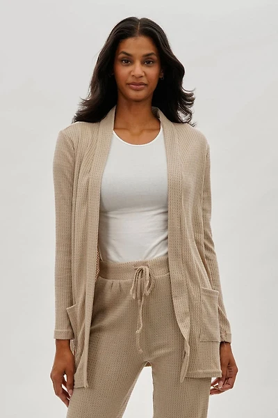 Fahrenheit Open Front Waffle Knit Cardigan