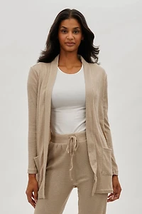 Fahrenheit Open Front Waffle Knit Cardigan