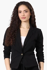 Majora Cinched Sleeve Single Button Blazer - Black
