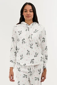 Canada Weather Gear Reindeer Print Hooded Pajama Top - White