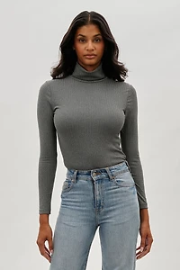Majora Long Sleeve Turtleneck Pullover Sweater - Grey