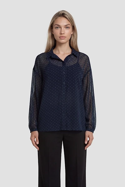 Long Sleeve Mesh Button Up Shirt - Navy