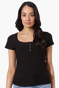 Costa Blanca Ribbed Square Neck Henley Tee